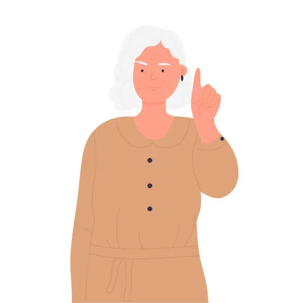 Vector illustration of Furious girl shows stop gesture