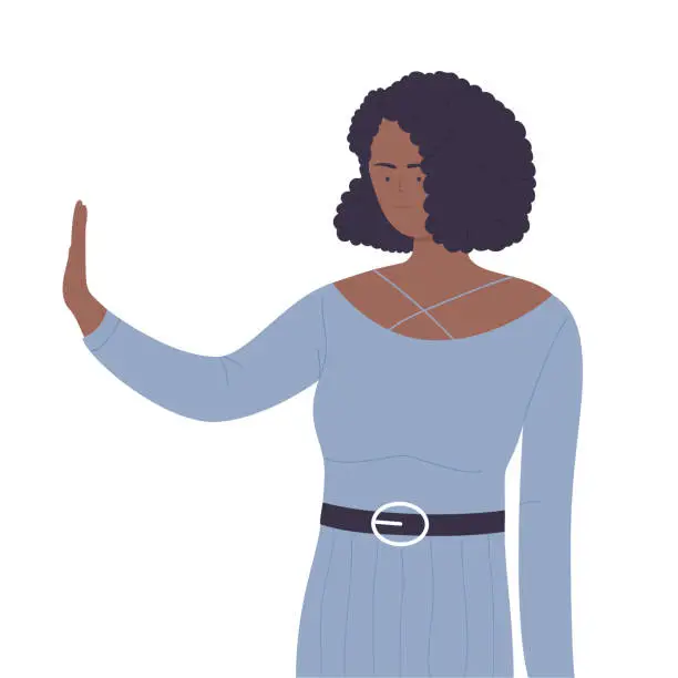 Vector illustration of Woman showing stop hand pose