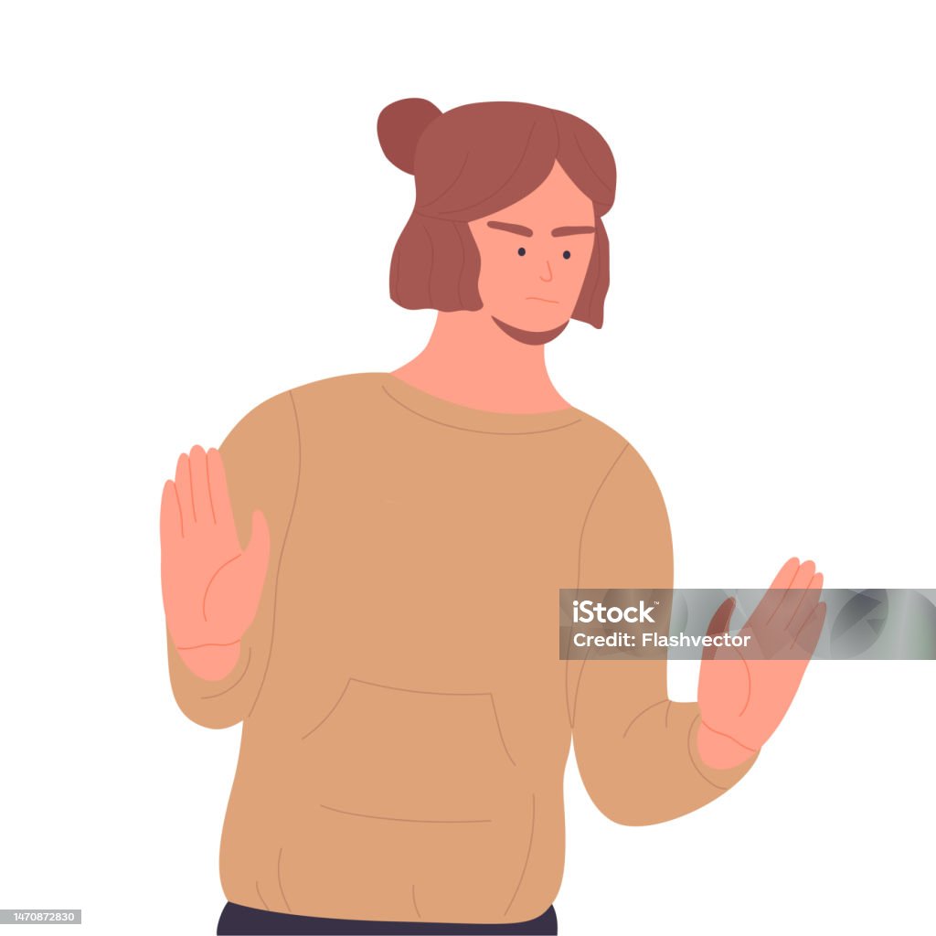 Negative Boy Upset Boy Shows Warning Rejection Stock Illustration - Download Image ...