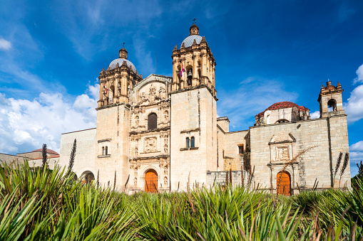 The Cathedral of Our Lady of the Assumption in Oaxaca, Mexico on a sunny day. The Cathedral was built in 1733.