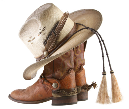 Cowboy Boots with Spurs & Hat