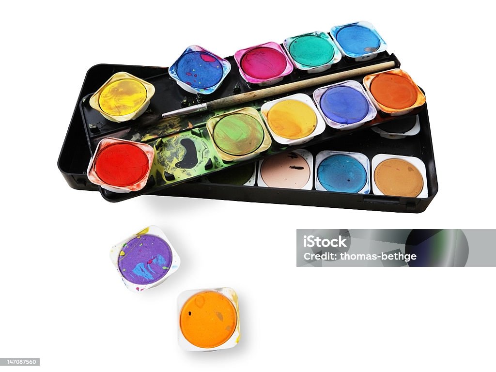 Farbe box mit paintsplatters - Lizenzfrei Alt Stock-Foto