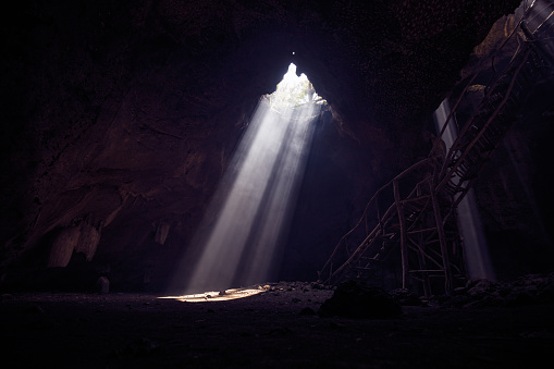 Sunlight entering the cave through hole.