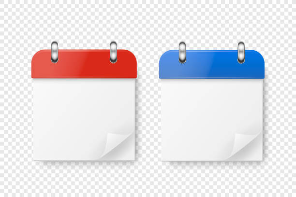 istock Vector 3d Realistic Paper Classic Simple Minimalistic Red and Blue Calendar Icon Set Closeup Isolated on White Background. Folded Paper Corner. Design Template for Holiday Card, Banner, Wall Calendar 1470878212