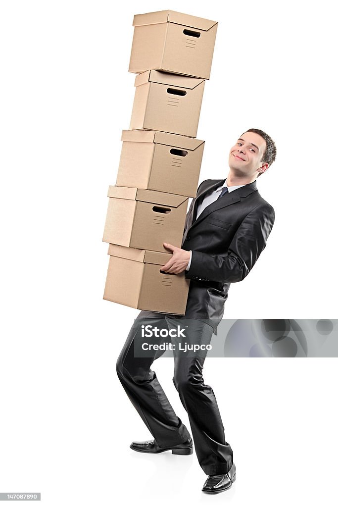 Empresário transporte Caixas de papel - Royalty-free Homem de Negócios Foto de stock