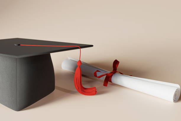 istock graduation cap and diploma concept background, 3d rendering 1470881348