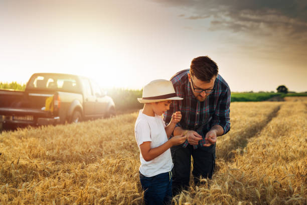 father and son outdoor on field
