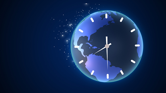 This stock image features a revolving clock with the Earth depicted in the center, symbolizing Earth Hour Day. As the clock ticks, the Earth emphasizing the importance of taking action against climate change and reducing our carbon footprint. The image is ideal for use in projects related to environmental awareness, sustainability, or Earth Hour Day events.  The image's vibrant colors and playful design make it a great addition to any project.