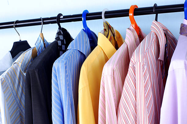 istock Mix color Shirt and Tie on Hangers 147088766