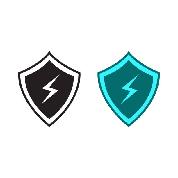 ilustraciones, imágenes clip art, dibujos animados e iconos de stock de energy shield logo icon ilustración colorido y contorno - honor guard flash