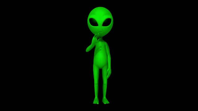 Animation green Alien isolate on black background.