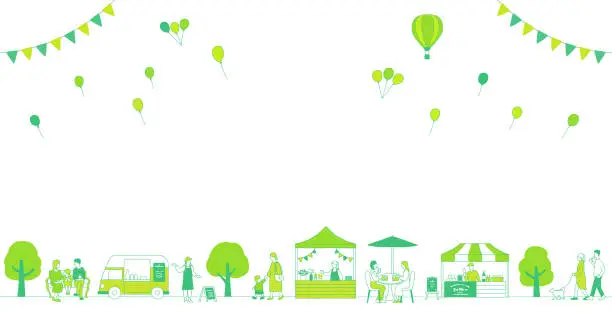 Vector illustration of Marche event and people and green tree background material, balloon