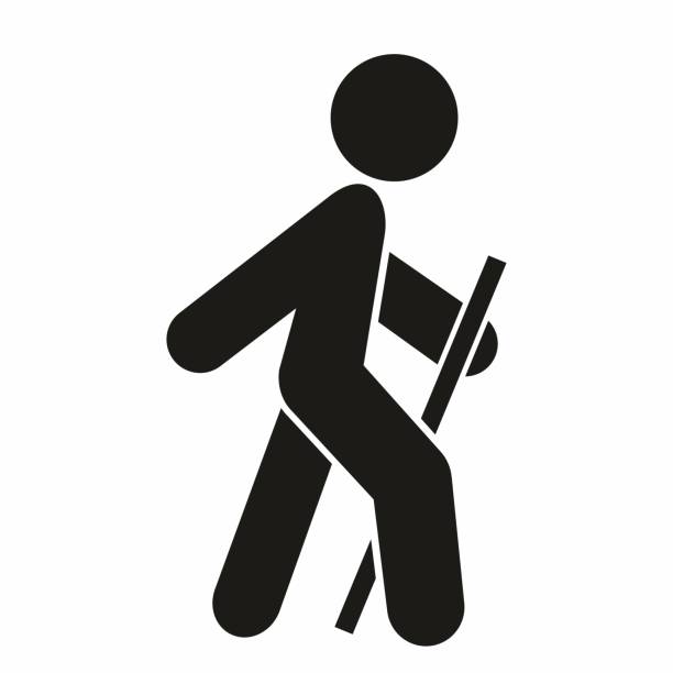 illustrazioni stock, clip art, cartoni animati e icone di tendenza di persona che cammina, simbolo nero del vettore, siluetta dell'uomo con il bastone, eps. - pedone ruolo delluomo