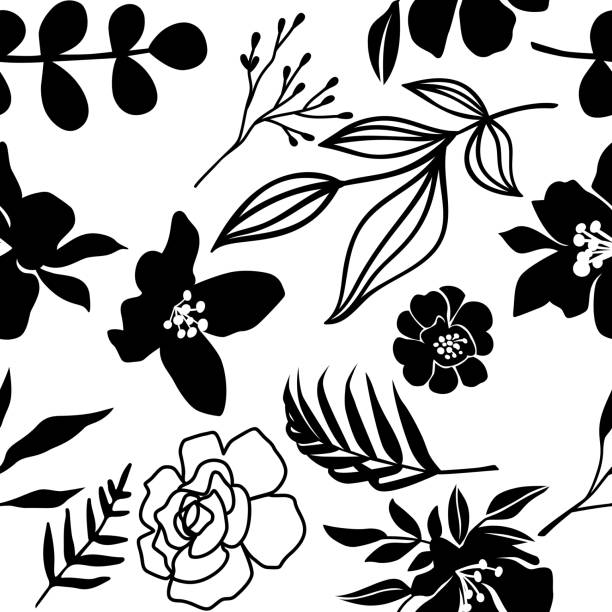 ilustrações, clipart, desenhos animados e ícones de padrão de repetição sem costura de flor floral desenhada à mão - 18630