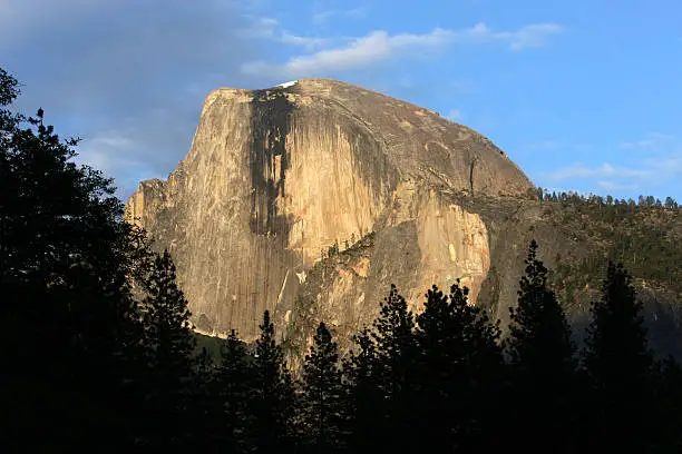Half Dome Monument in Yosemite pictured near sunset