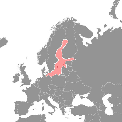 Baltic Sea on the world map. Vector illustration.