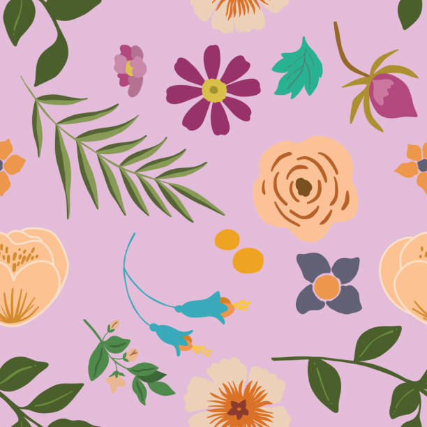 ilustrações de stock, clip art, desenhos animados e ícones de seamless repeating pattern hand-drawn floral flower blossom - 16318