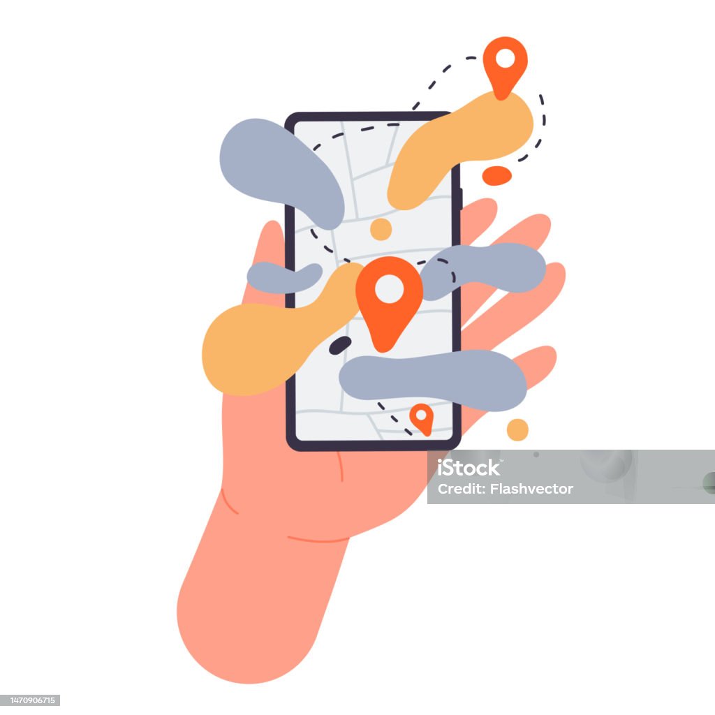 Location Phone Graphics Phone In Hand With Gps Location Stock Illustration - Download Image Now ...