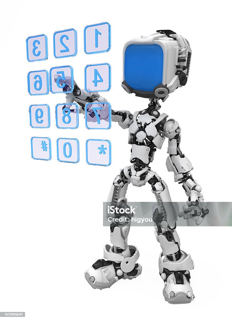 ブルースクリーンロボット、電話 - 3Dのロイヤリティフリーストックフォト