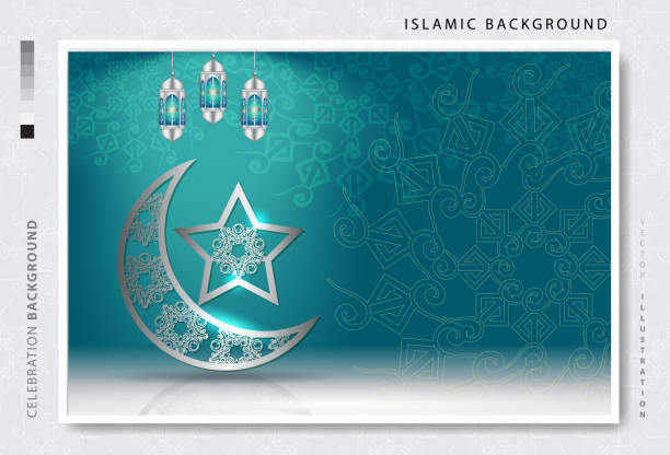 ilustrações de stock, clip art, desenhos animados e ícones de islamic holiday celebration banner designed with crescent moon and illustration of mosque. background suitable for ramadan, eid al-fitr - adhan