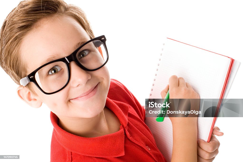 Niño en edad escolar con portátil - Foto de stock de Escribir libre de derechos