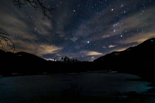 istock Starry night over mountain lake 1470908303