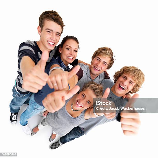 Friends Showing Thumbs Up Sign Stock Photo - Download Image Now - 20-24 Years, Achievement, Adult