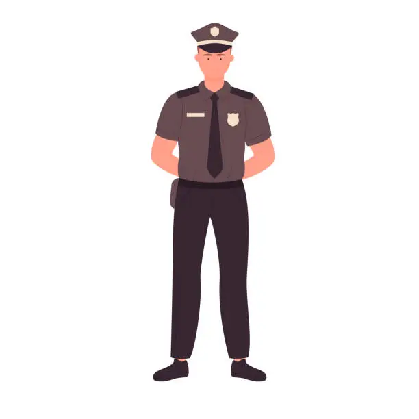 Vector illustration of Front view of standing policeman