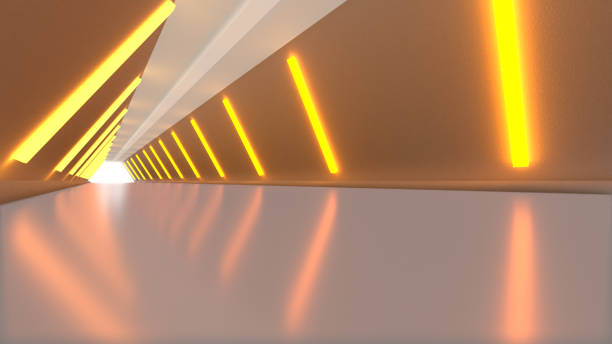 istock 3D illustration of a corridor illuminated by orange light 1470910258