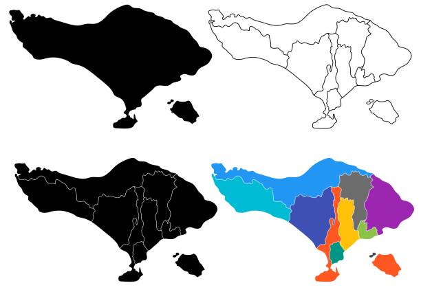 zestaw map bali izolowany na białym tle - denpasar obrazy stock illustrations