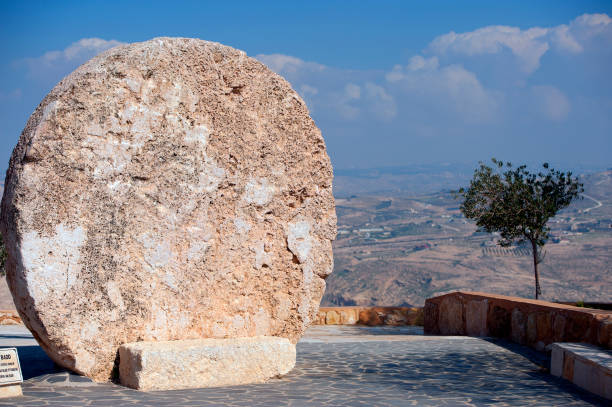 istock Stone cave closure disc, Mount Nebo, Abarim Mountain range, Jordan, Middle East. 1470911957
