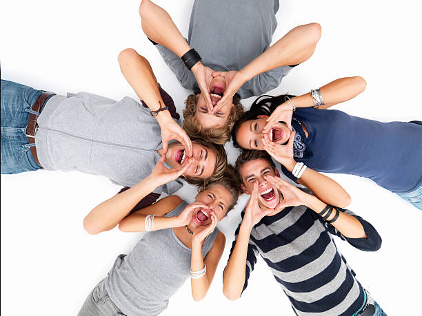 istock Happy young friends shouting 147091254
