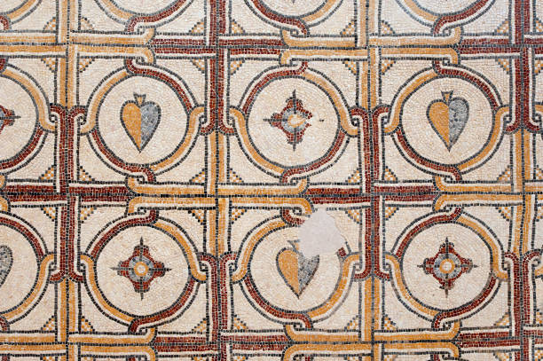 Church of Moses floor pattern mosaic, Mount Nebo, Abarim Mountain range, Jordan, Middle East. stock photo
