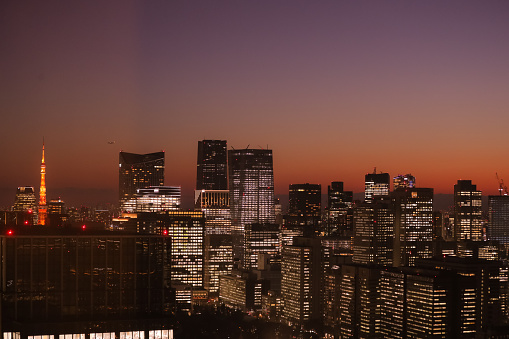 Tokyo Urban skyline at dusk to night. Japan