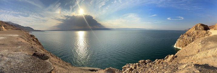 The Dead Sea at nearly 400mtrs below sea level is claimed to be the lowest point on earth. So called because of high salinity preventing fish and aquatic plants from living in it, it is a salt water lake in the Jordan Rift Valley bordered by Jordan to the east and the West Bank and also Israel to the west, with its main tributary being the Jordan River