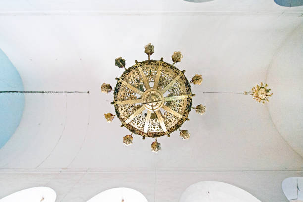 Arabic style chandelier and roof molding, Greek Orthodox Church, Madaba, Central Jordan stock photo