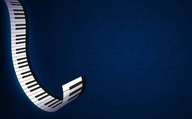 абстрактный синий музыкальный фон. реалистичные клавиши фортепиано в изометрическом стиле. 3d фортепианная клавиатура. клавишные музыкаль� - musical staff music piano blue stock illustrations