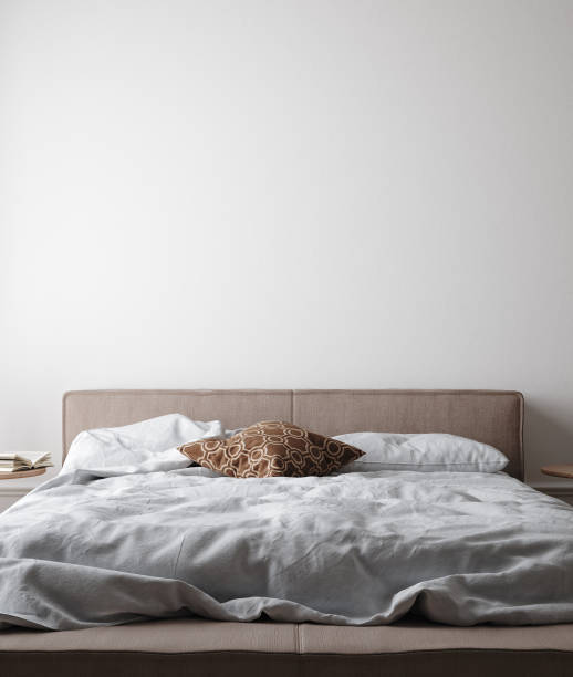 istock Home interior mock-up, blank wall in Scandinavian bedroom interior 1470914999