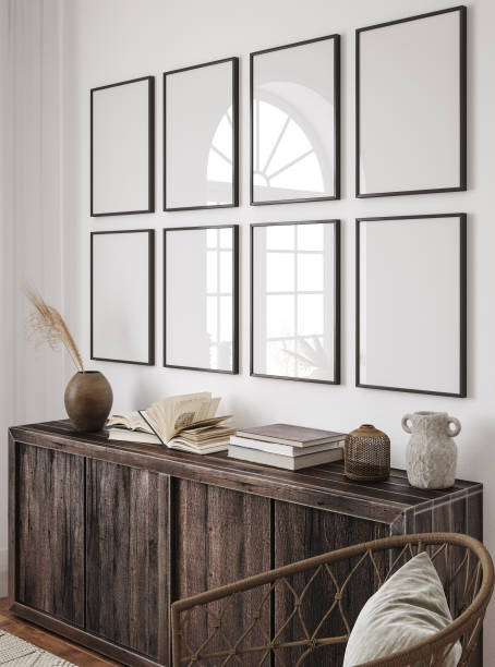 istock Mockup frame in farmhouse living room interior 1470915023