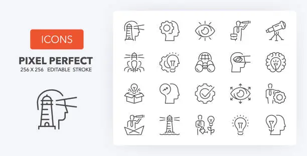 Vector illustration of vision innovation line icons 256 x 256