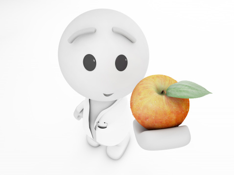cute 3d doctor holds an apple (