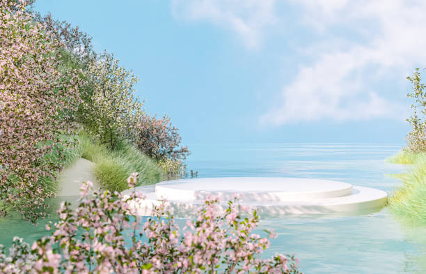 istock Natural beauty podium backdrop with spring sakura cherry blossom landscape scene. 1470918274