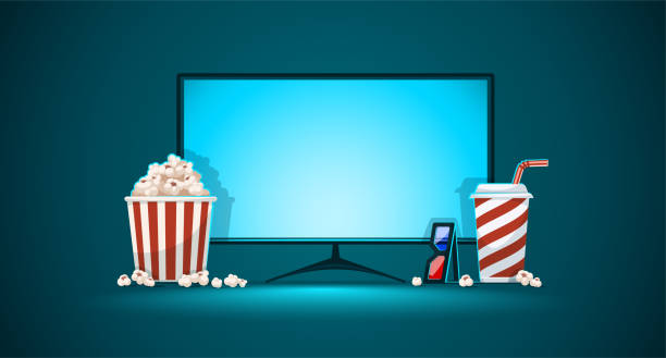 istock Online movie cinema. Screen of TV, popcorn, cola. Vector 1470919489