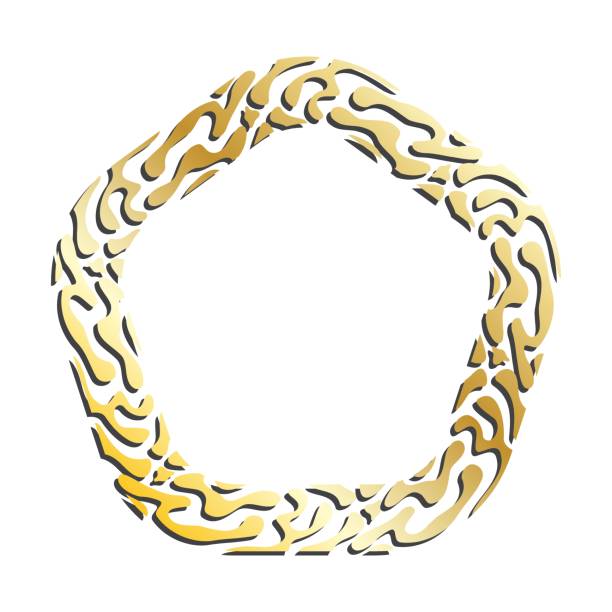 istock GOLDEN TIGER SKIN FRAME pentagonal frames for decorative headers. Gold metal animal ornaments isolated on white background. Vector 1470920732