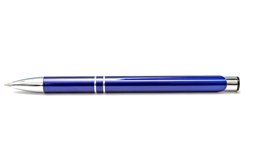 Blue ballpoint pen on white