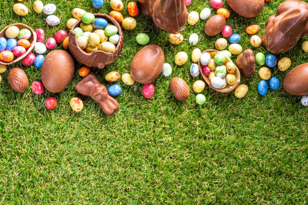 Easter egg hunting background stock photo