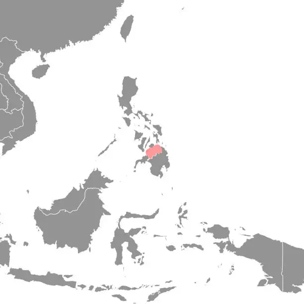 Vector illustration of Bohol Sea on the world map. Vector illustration.