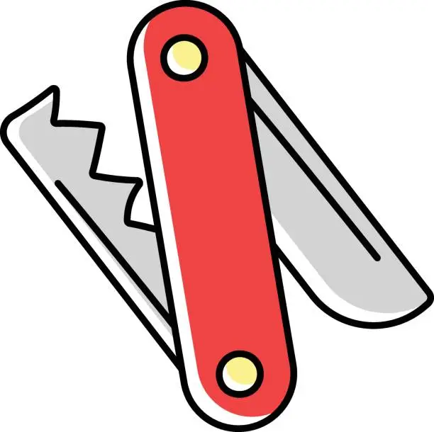 Vector illustration of Foldable Survival Tool vector color omission icon design, Camping and outdoor symbol, extreme sports equipment sign, Wildlife and Expedition illustration, Pocket Penknife concept