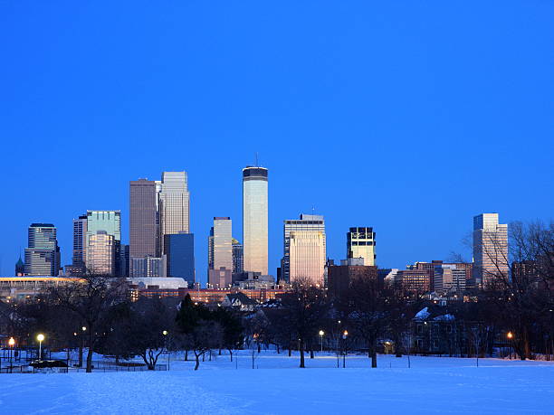 istock Downtown Minneapolis at dusk with snow 147093047