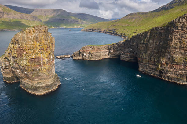 istock Faroe islands dramatic coastline viewed from helicopter. Vagar cliffs 1470932124